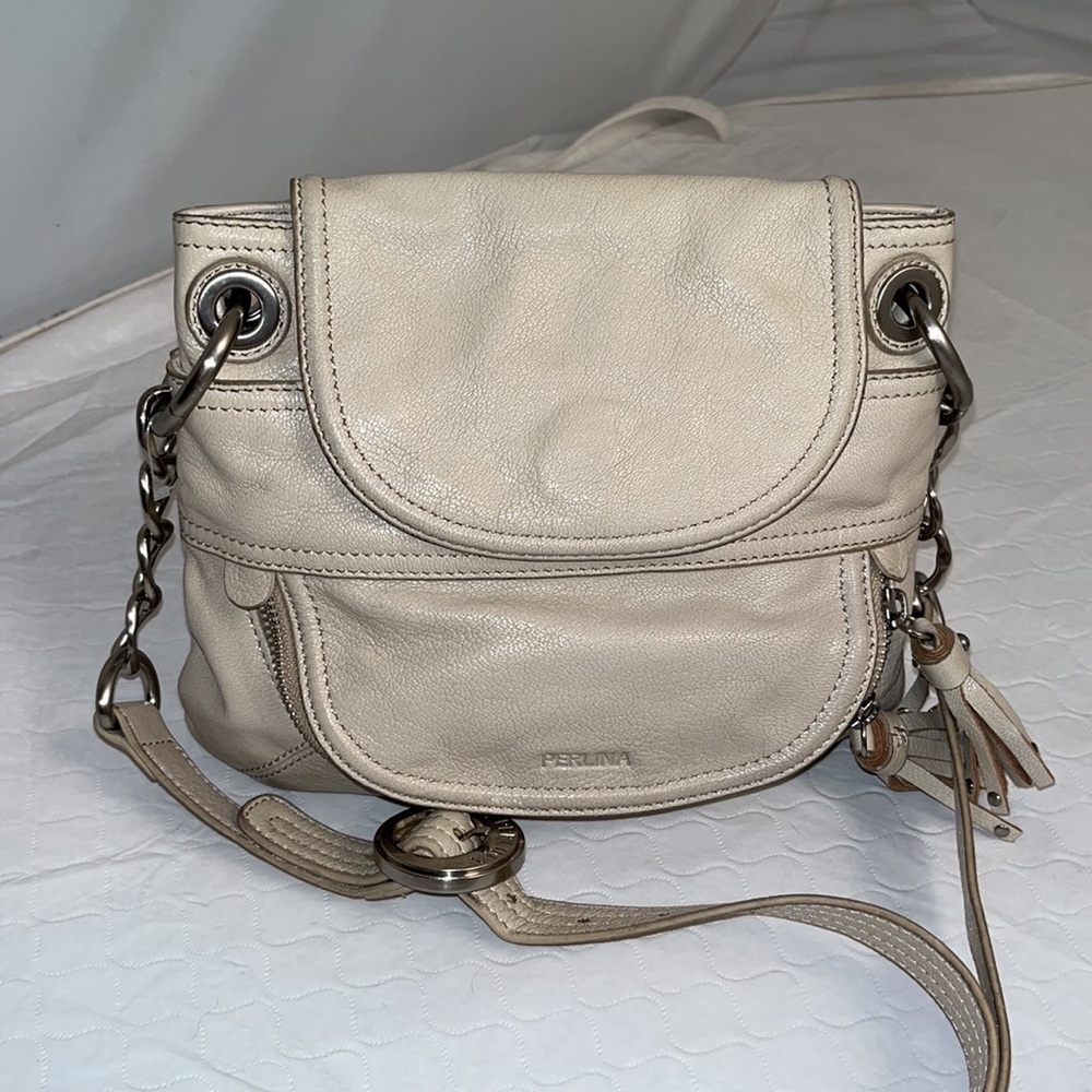 Perlina off white beige leather crossbody bag